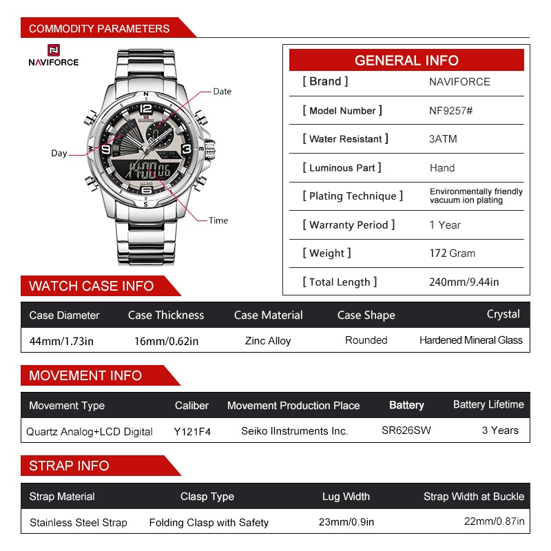 NAVIFORCE Men Dual Display Wat - огляд і ціна Analog Quartz Watch